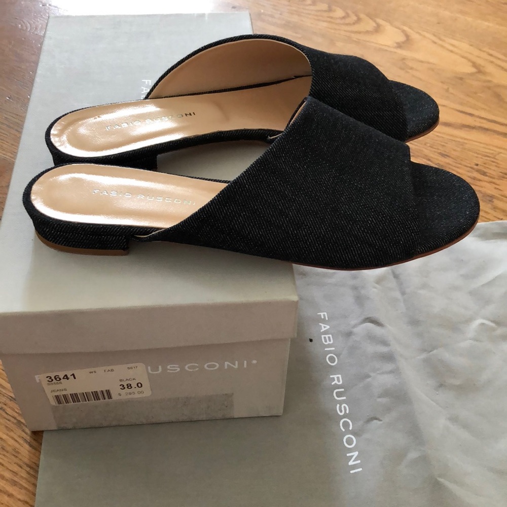 Fabio Rusconi flats, black denim, size 38, US 8